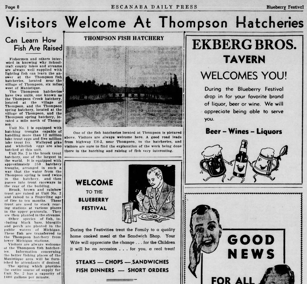 Thompson State Fish Hatchery - July 20 1939 Article